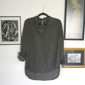 Olive Green Leopard Print Button Up